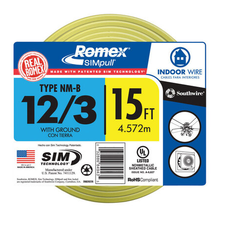 Southwire 15 ft. 12/3 Solid Romex SIMpull CU NM-B W/G Wire