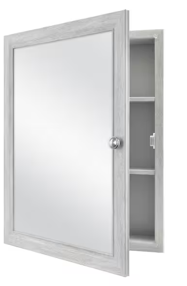 Glacier Bay 20 in. x 26 in. Recessed or Surface Mount Framed Medicine Cabinet in Gray with Mirror