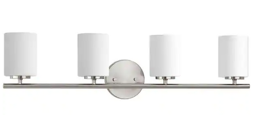 Progress Lighting Replay Collection 31 in. 4-Light Brushed Nickel Etched Glass Modern Bathroom Vanity Light