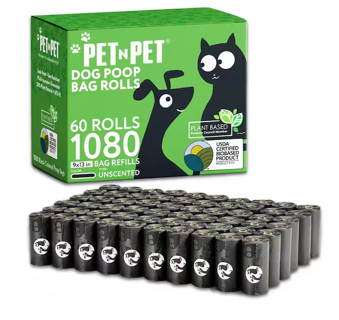 Dog Waste Bags USDA Certified 41% Plant Based and 59% PE, 1080 Leak-Proof, Extra Thick Large Dog Poop Bag Rolls - Black
