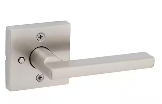 Kwikset Halifax Square Satin Nickel Privacy Bed/Bath Door Handle with Lock