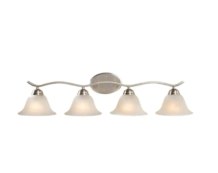 Hampton Bay Andenne 34.3 in. 4-Light Transitional Brushed Nickel Bathroom Vanity Light Fixture with Marbleized Glass Shades