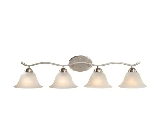 Hampton Bay Andenne 34.3 in. 4-Light Transitional Brushed Nickel Bathroom Vanity Light Fixture with Marbleized Glass Shades