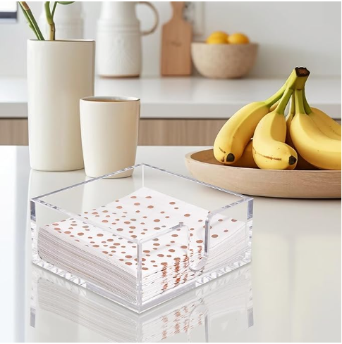 Acrylic Cocktail Napkin Holder (Clear, 5.5”X5.5”X2.5”)