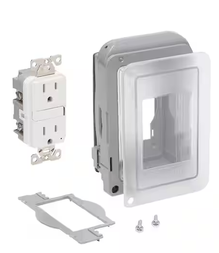 CE 1-Gang Extra Duty Non-Metallic Low Profile While-In-Use Weatherproof Horizontal/Vertical Receptacle Cover and GFCI, Gray