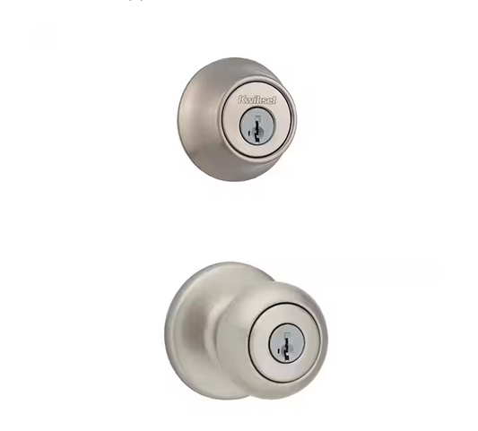 Satin Nickel Keyed Entry Door Knob and Single Cylinder Deadbolt Combo Pack