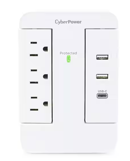 CyberPower 2 USB-A 1 USB-C 3-Outlet Wall Tap