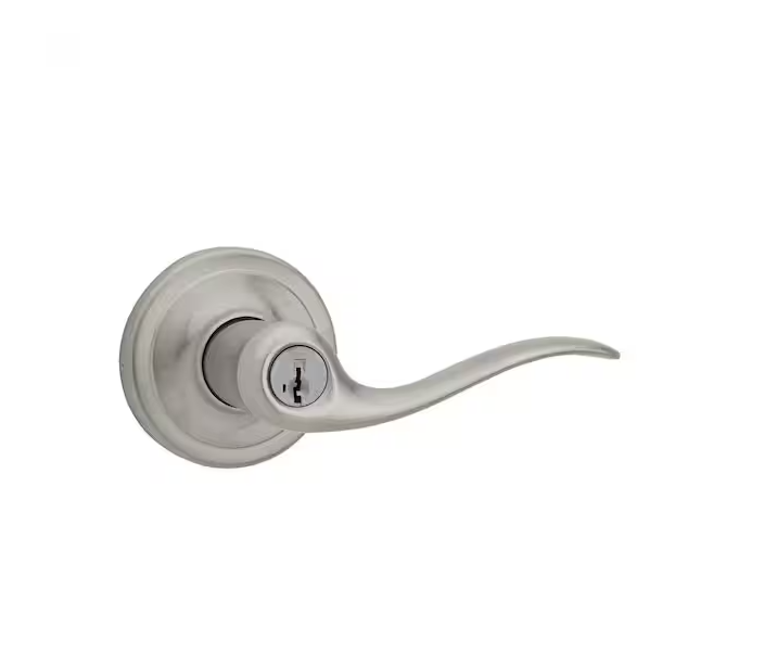 Kwikset Tustin Satin Nickel Entry Door Handle Featuring SmartKey Security