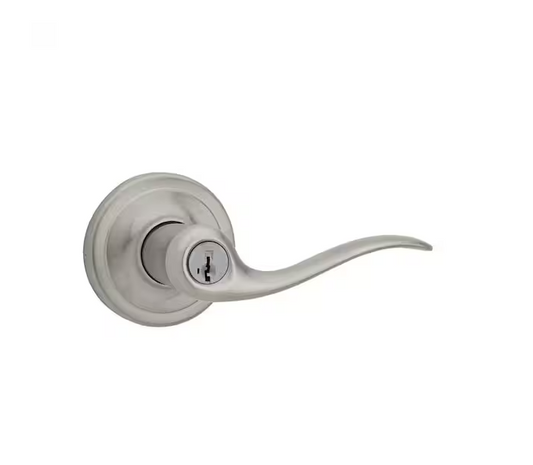 Kwikset Tustin Satin Nickel Entry Door Handle Featuring SmartKey Security