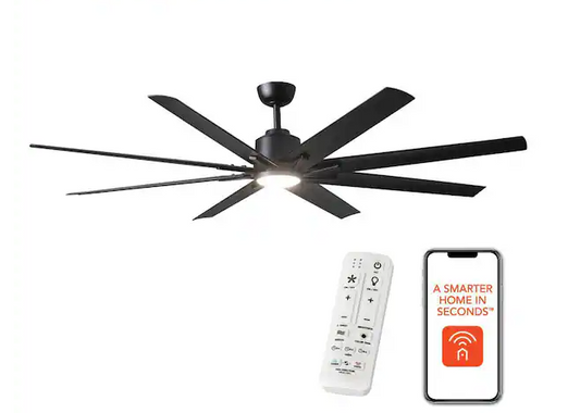 HDC Kensgrove II 72 in. Smart Indoor/Outdoor Matte Black Ceiling Fan with Remote Included Powered by Hubspace