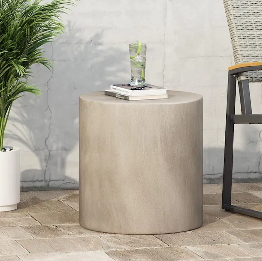 Noble House Massey Light Round Stone Outdoor Patio Side Table