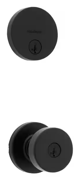 Kwikset Pismo Round Rose Matte Black Knob Door Combo Pack Featuring SmartKey Security