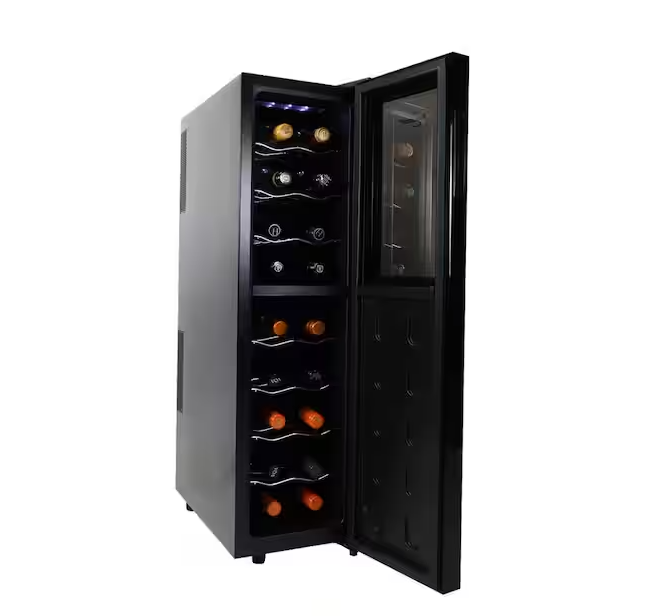 Coolatron 18 Bottle Slim Dual Zone Wine Cooler, Black, 1.9 cu. ft. (53L) Freestanding Wine Fridge