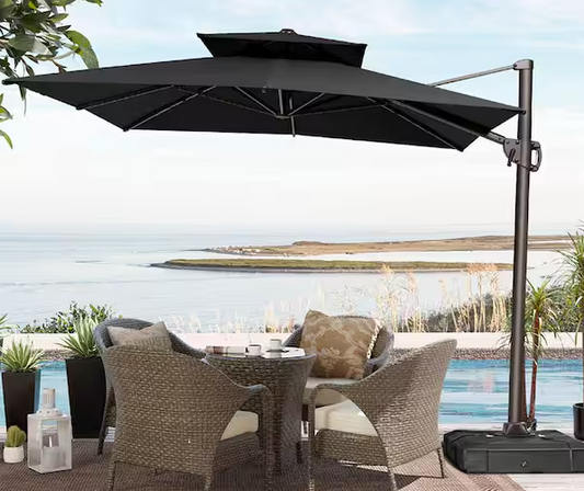 Crestlive Products 11 ft. x 9 ft. Outdoor Hanging Double Top Rectangular Cantilever Umbrella in Black