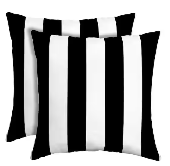 ARDEN SELECTIONS 16 in. x 16 in. Black Cabana Stripe Outdoor Square Pillow (2-Pack)