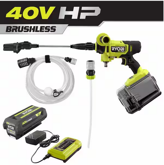 Ryobi 40V HP Brushless EZClean 600 PSI 0.7 GPM Cordless Battery Cold Water Power Cleaner with 2.0 Ah Battery and Charger