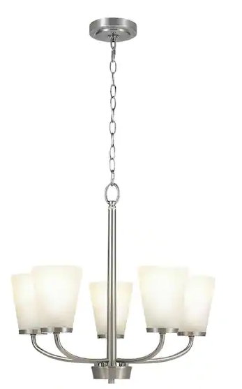 Hampton Bay Helena 21 in 5-Light Brushed Nickel Hanging Chandelier with Frosted Glass Shades for Dining Room