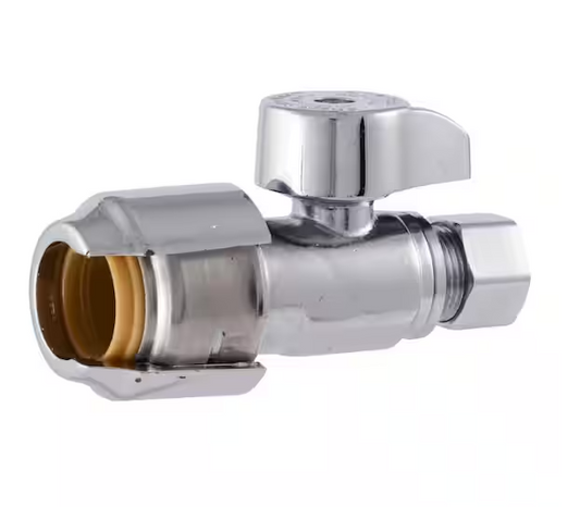 SharkBite Max 1/2 in. Push-to-Connect x 3/8 in. O.D. Compression Chrome-Plated Brass Quarter-Turn Straight Stop Valve