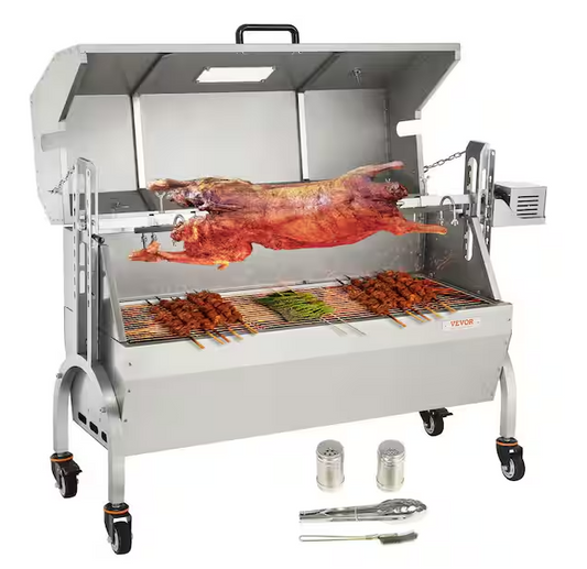 VEVOR Stainless Steel Rotisserie Grill with Hooded Cover BBQ Whole Pig Lamb Goat Charcoal Spit Grill