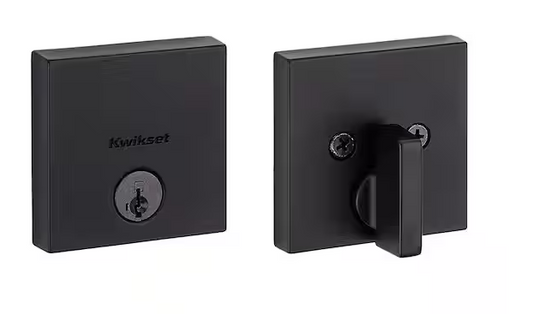 Kwikset Downtown Low Profile Iron Black Square Single Cylinder Contemporary Deadbolt featuring SmartKey Security