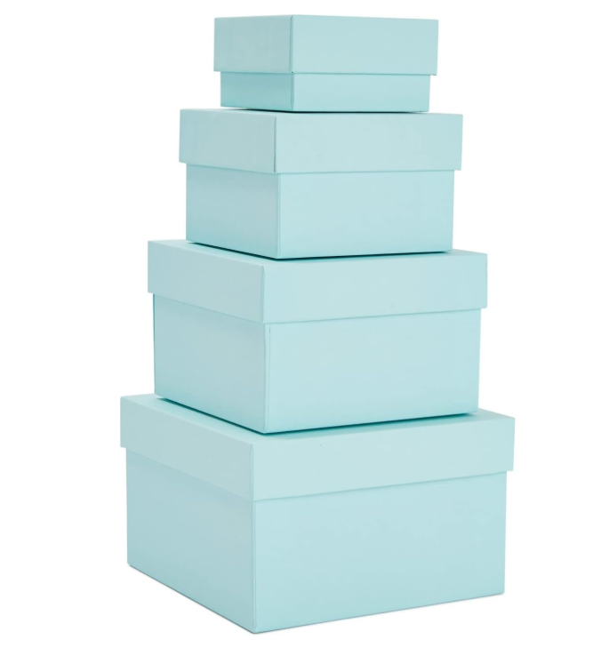 Teal Nesting Gift Box Set-4 Pack Square Sizes 6.5x6.5x4" to 3.5x3.5x2"