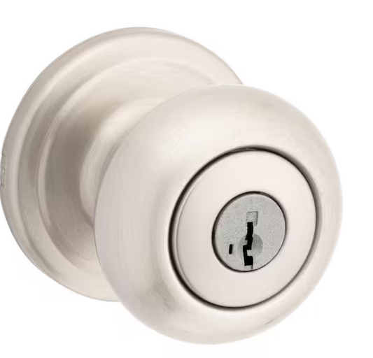 Kwikset Juno Satin Nickel Entry Door Knob Featuring SmartKey Security with Microban Antimicrobial Technology