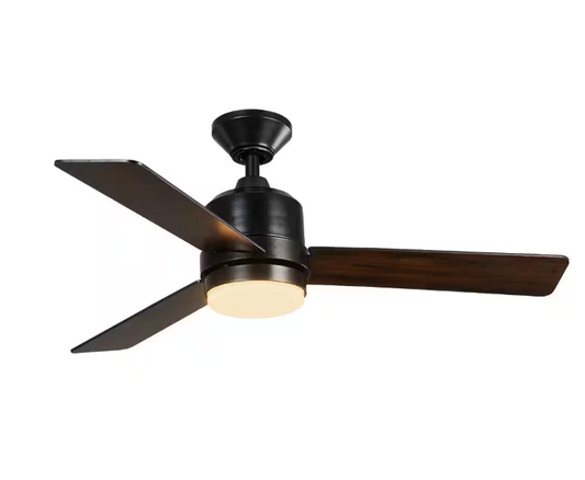 Castlegate 44 in. Indoor Integrated LED Matte Black Ceiling Fan with 3 Reversible Blades, Light Kit and Remote Control