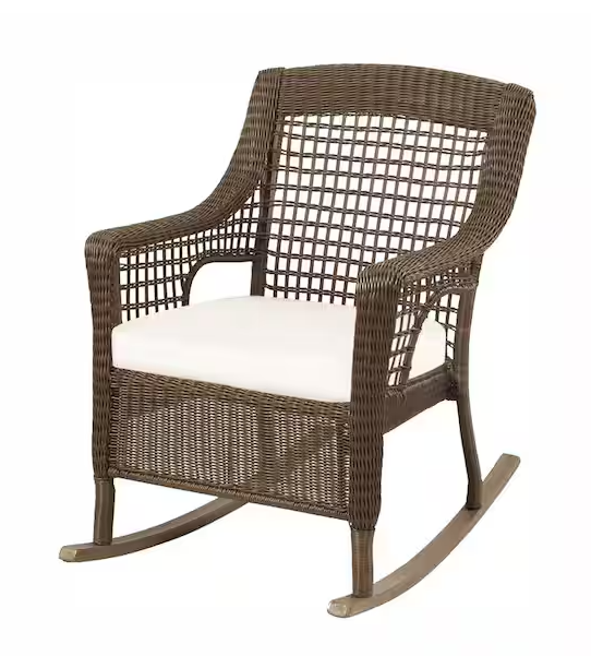 Spring Haven Grey Wicker Outdoor Patio Rocking Chair with Cushions Included