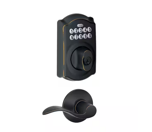 Schlage Camelot Aged Bronze Electronic Door Lock Deadbolt with Accent Door Handle