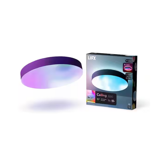 15 in. Matte Black Indoor Selectable LED Flush Mount Multi-Color Smart WiFi Ceiling Light Works Alexa/Hey Google/HomeKit