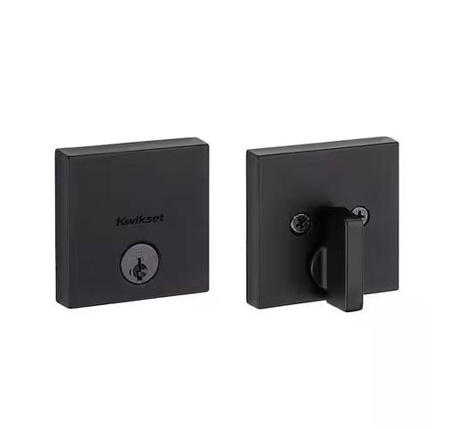 Kwikset Downtown Low Profile Iron Black Square Single Cylinder Contemporary Deadbolt featuring SmartKey Security