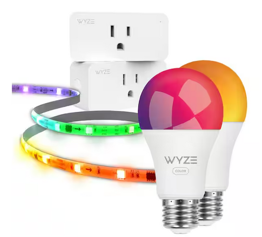 Wyze Lighting Kit Pro 16.4 ft. Smart Plug-In Color-Changing LED Strip Light, 2 A19 Color Smart Light Bulbs, and 2 Smart Plugs