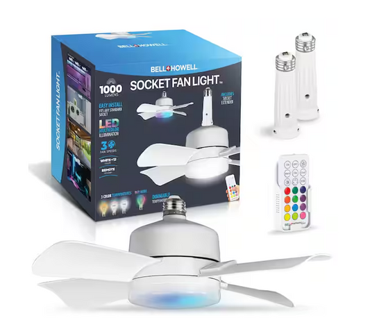 15.7 in. Indoor White Ceiling Fan with Remote, RGB CCT LED Light, Socket