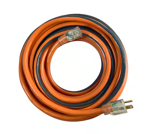 100 ft. 10/3 Heavy Duty Indoor/Outdoor SJTW Extension Cord with Lighted End, Orange/Grey