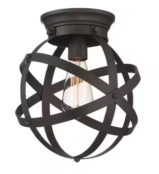 HDC Kerby 10.5 in. 1-Light Rustic Industrial Satin Bronze Flush Mount Ceiling Light