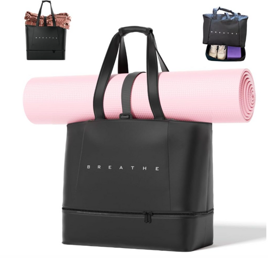 Large Waterproof Yoga Mat Bag for Women - Black Gym Bag With Mat Holder Strap