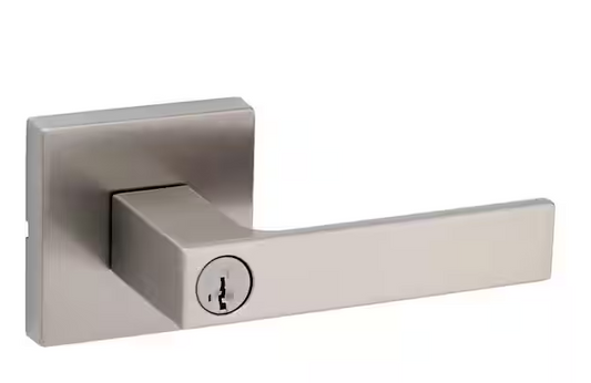 Kwikset Singapore Square Satin Nickel Keyed Entry Door Handle with Microban Featuring SmartKey Security