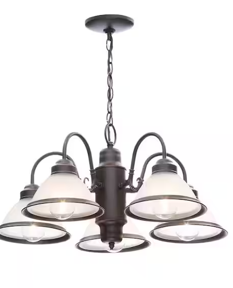 Hampton Bay Halophane 5-Light Oil Rubbed Bronze Chandelier with Frosted Ribbed Glass Shades