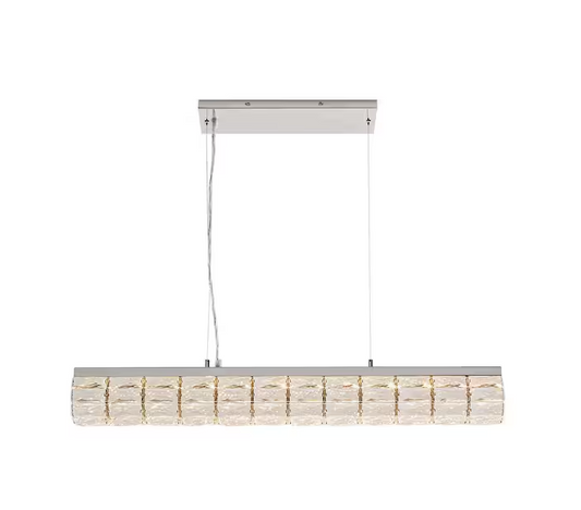 HDC Keighley 36 in. Integrated LED Chrome Modern Linear Chandelier Light Fixture with Crystal Shade