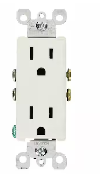 Leviton Decora 15 Amp Residential Grade Grounding Duplex Outlet, White (10-Pack)