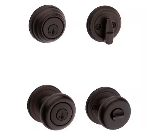 Juno Venetian Bronze Exterior Entry Door Knob and Single Cylinder Deadbolt Combo Pack Featuring SmartKey Security