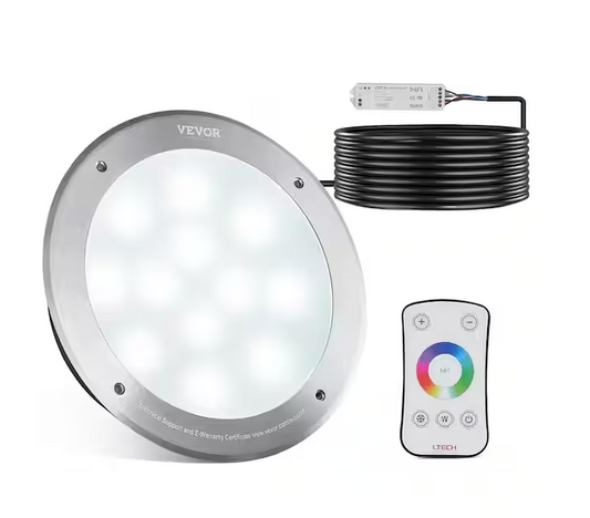 12-Volt LED Pool Light 10 in. 40-Watt Color Changing Inground Swimming Pool Light 100 ft. Cord Underwater Remote Control