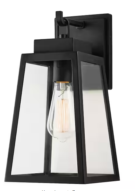 Hampton Bay Corbin Medium 13 in. Modern 1-Light Black Hardwired Outdoor Tapered Wall Lantern Sconce with Clear Glass