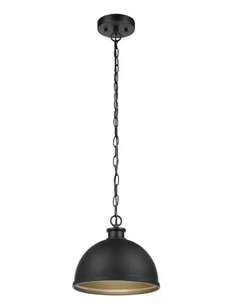 Hampton Bay Talullah 1-Light Matte Black Pendant Lighting with Gold Interior