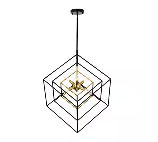 Greenville Signature Bormio 6-Light Caged Sputnik Black and Copper Chandelier for Dining/Living Room, Bedroom, Kitchen with No Bulbs Included