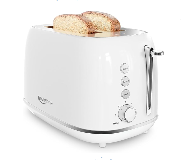 Keenstone Toaster 2 Slice, Retro Wide Slot Stainless Steel Toaster  White