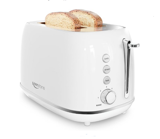 Keenstone Toaster 2 Slice, Retro Wide Slot Stainless Steel Toaster  White
