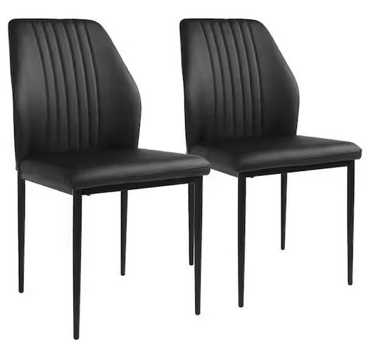 Gojane Black Faux Leather Solid Back Dining Side Chair with Stable Steel Legs, Set of 2