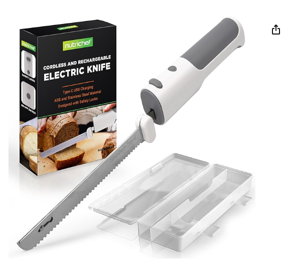 NutriChef Cordless Electric Knife Easy to Use Constant ON/OFF,White & Grey