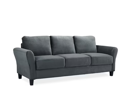 Wesley 80.3 in. Round Arm Polyester Rectangle 3-Seater Sofa in Dark Grey